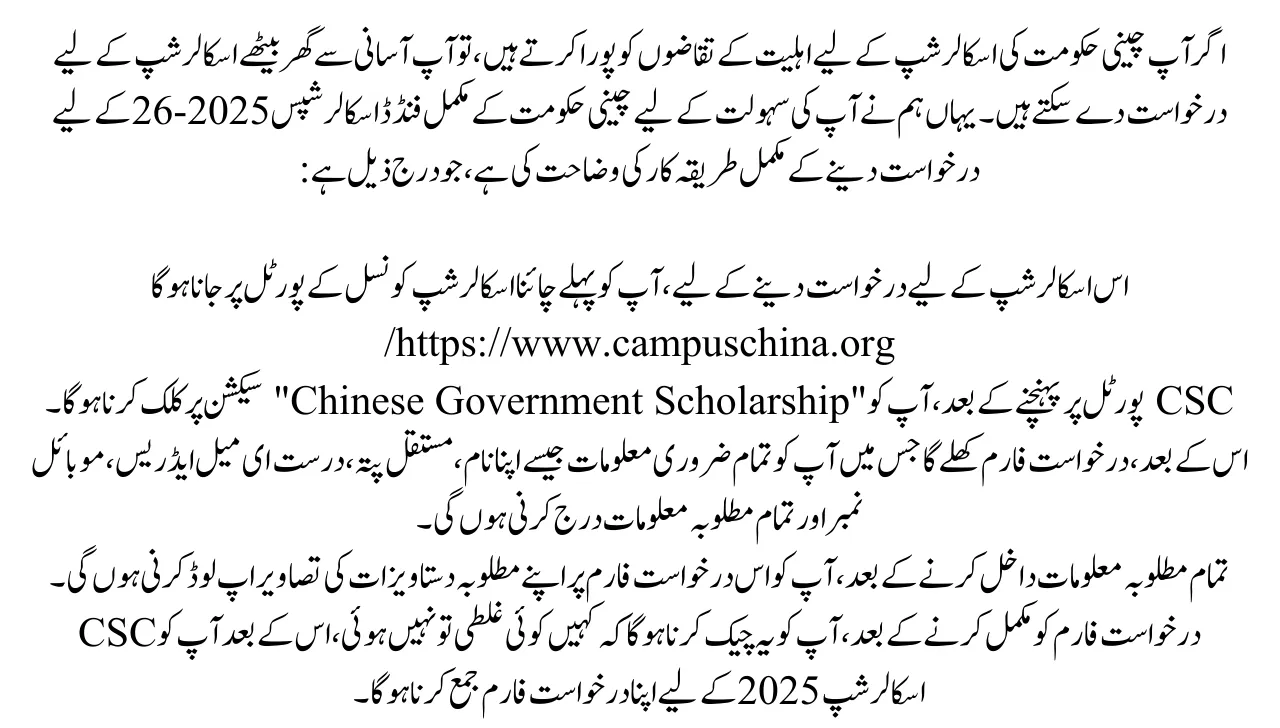 How to Apply online for Chinese Government fully funded Scholarships 2025-26